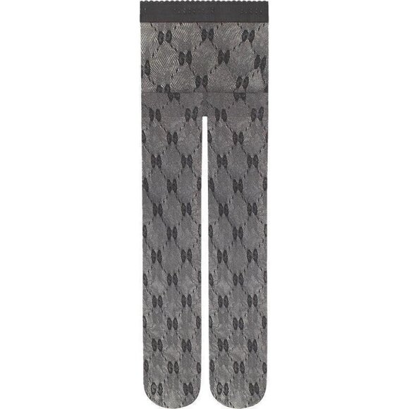 NWT Gucci Knit GG Logo Net Tights in Grey Graphite Shimmer Sz M - Picture 1 of 8